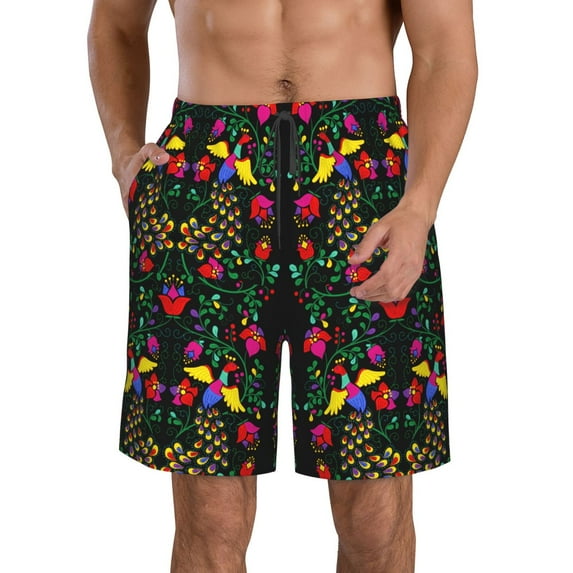 Kdxio Mexican Flower 2 Pattern Mens Casual Shorts - Drawstring Summer Beach Sports Shorts for Men