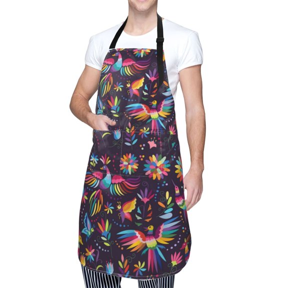 Kdxio Mexican Flowers Birds Apron with Pockets Adjustable Kitchen Aprons for Men Women Waterproof Aprons for Cooking,Drawing,Crafting, Baking Household Cleaning