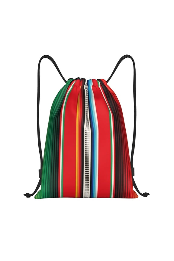 Mexican Serape Blanket Stripes Print Drawstring Backpack Bag,Waterproof Draw String Back Sack, Gym Drawstring Bags Swim Bag For Unisex