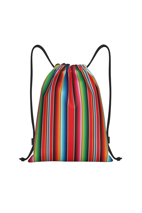 Mexican Serape Blanket Stripes Print Drawstring Backpack Bag,Waterproof Draw String Back Sack, Gym Drawstring Bags Swim Bag For Unisex