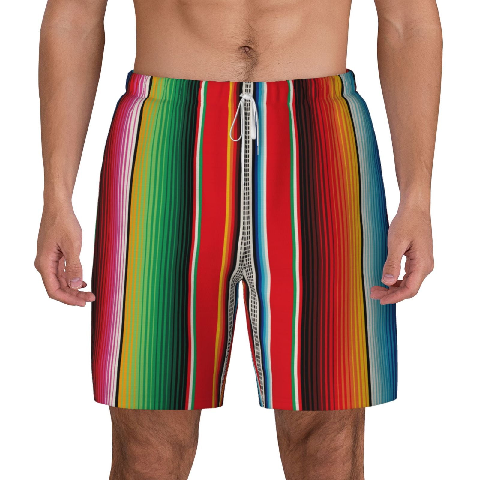 Kdxio Mexican Serape Blanket Stripes Print Men'S Swim Trunks With