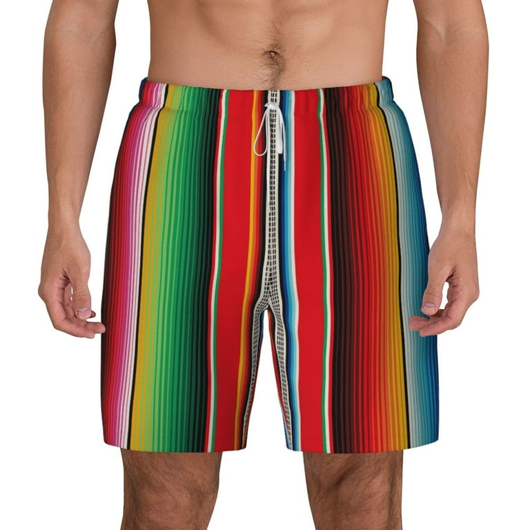 Kdxio Mexican Serape Blanket Stripes Print Men'S Swim Trunks With