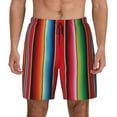 thumbnail image 1 of Kdxio Mexican Serape Blanket Stripes Print Men's Swim Trunks with Compression Liner 7 Inch Inseam Quick Dry Swim Shorts, 1 of 7