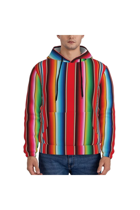 Mexican Serape Blanket Stripes Print Mens Casual Hooded Collar Drawstring Hoodies Pullover Sweatshirts Casual Long Sleeve Shirts-Medium