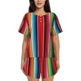 thumbnail image 1 of Kdxio Mexican Serape Blanket Stripes Print Pajamas Sets for Women Short-Sleeved Pjs with Lounge Shorts Two Piece Sleepwear S-4XL, 1 of 9
