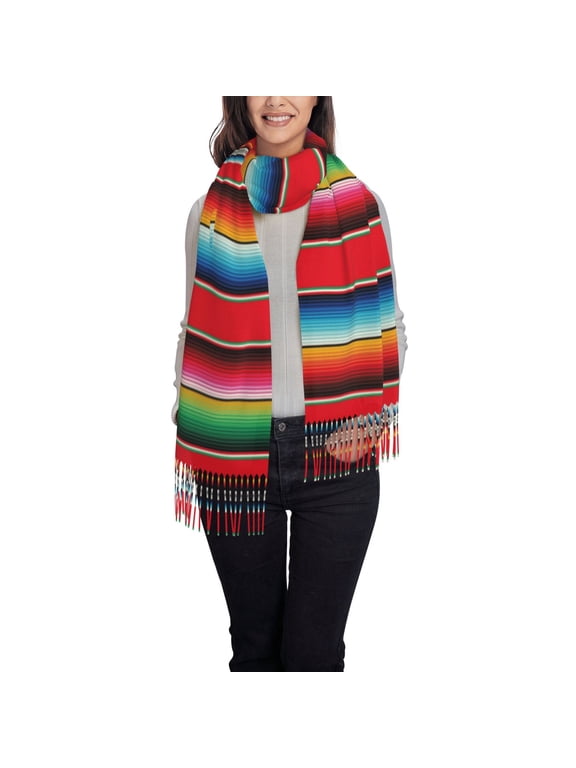 Mexican Serape Blanket Stripes Women's Scarf Womens Winter Scarf, Fashion Scarfs for Women, Shawls and Wraps, Long Blanket Scarf