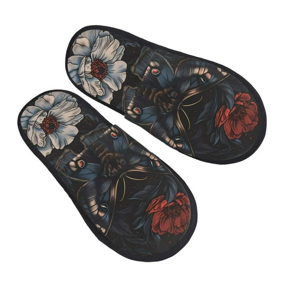 Kdxio Midnight Butterfly Floral Dream Pattern Slippers for Women Memory Foam Fuzzy House Slippers Bedroom Non-slip Warm Womens Slippers