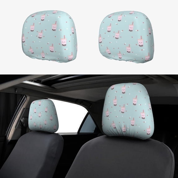 Kdxio Milk Tea Pattern Print 2 Piece Car Head Rest Covers Set Auto Front/Rear Seats Headrest Cover Universal Fit Most Cars,Sedan, SUV