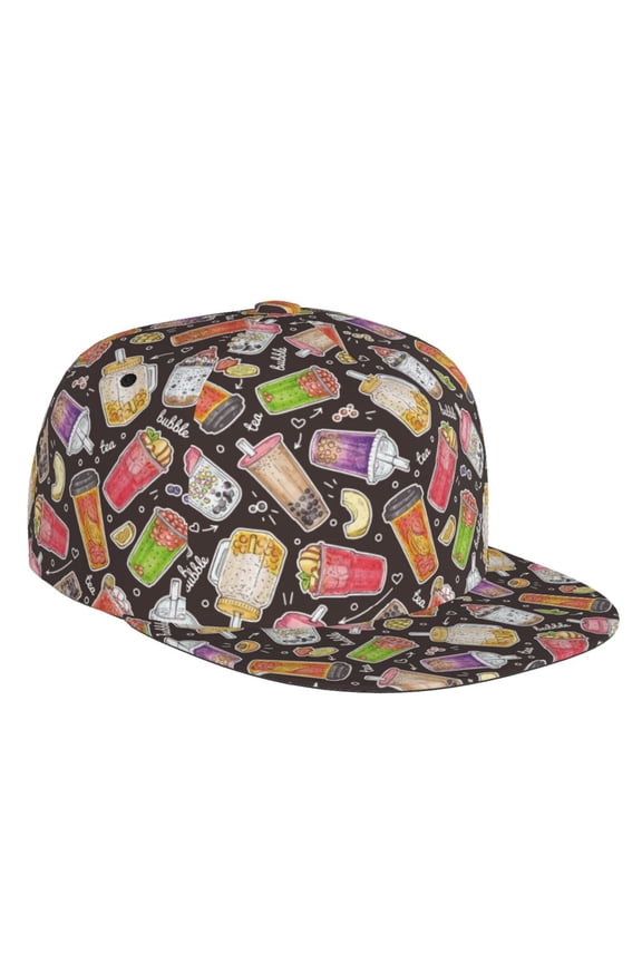 Milk Tea Print Snapback Hat for Men Women,Adjustable Baseball Cap