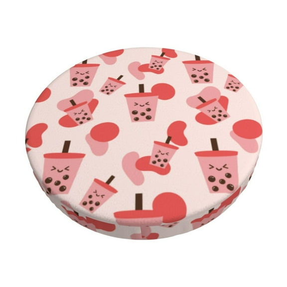 Kdxio Milk Tea Print Stool Covers Round,Stretch Round Bar Stool Covers Washable Bar Stool Cushion Slipcover for 12-15 Inch Chair