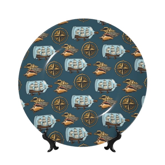 Kdxio Miniature Ship In Bottle Bone China Decorative Plate Ceramic Decorative Plate for Home Office Wall Stand Decorative Plates for Home Bedroom-6in