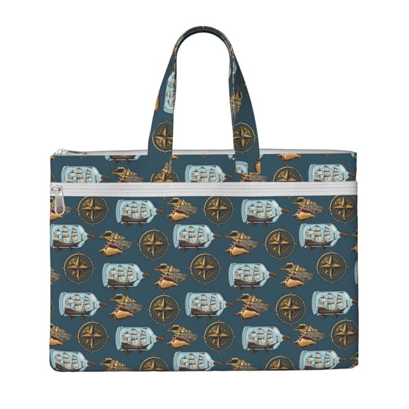 Kdxio Miniature Ship In Bottle File Tote Document Bag Business Briefcase Bag Document Organizer Tote Briefcase for Letter A4 Files Business Teacher Office Bag