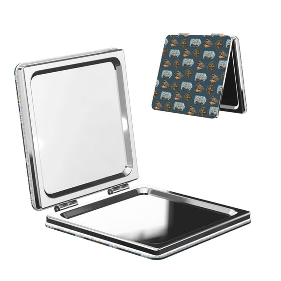 Kdxio Miniature Ship In Bottle Pocket Mirror, 1X/2X Travel Makeup Mirror 2-Sided Folding Small Mirror Portable Double-Sided Magnifying Cosmetic Mirror for Gift-Square