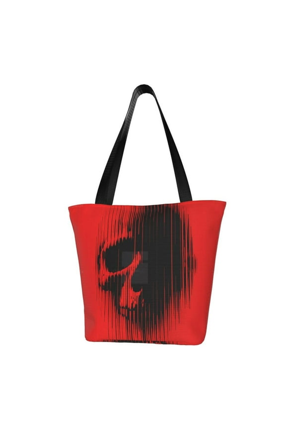 Minimalist Skull Red Women Reusable Grocery Bags Foldable Ripstop,Reusable Shopping Bags for Shopping,Gym,Gift