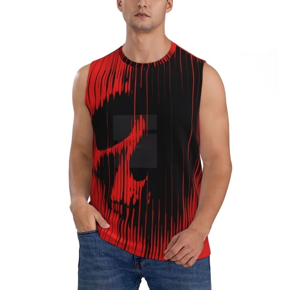 Kdxio Minimalist Skull Red for Men's Muscle T-shirt,Sleeveless for Workout Running Athletic Gym Lounge Casual