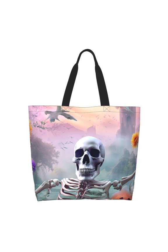 Mist Sunflower Skull Casual Tote Bags Women Big Capacity Shoulder Bag for Women Travel Shoulder Bags Handbags