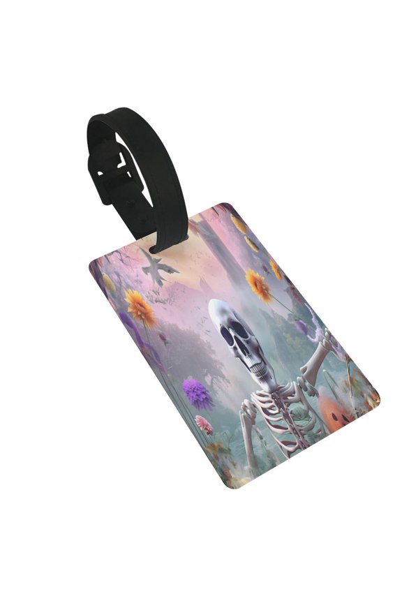 Mist Sunflower Skull Luggage Tags Privacy Cover ID Label Suitcase Tags Identifiers For School Bags,Suitcases