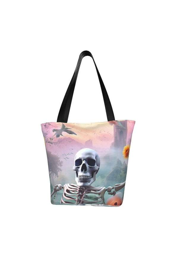 Mist Sunflower Skull Women Reusable Grocery Bags Foldable Ripstop,Reusable Shopping Bags for Shopping,Gym,Gift