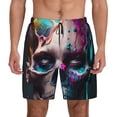 thumbnail image 1 of Kdxio Modern Abstract Colorful Skull B Print Men's Swim Trunks with Compression Liner 7 Inch Inseam Quick Dry Swim Shorts, 1 of 5