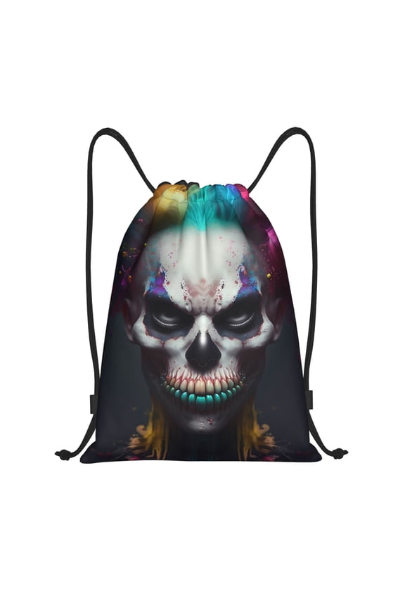 Modern Abstract Colorful Skull C Print Drawstring Backpack Bag,Waterproof Draw String Back Sack, Gym Drawstring Bags Swim Bag For Unisex
