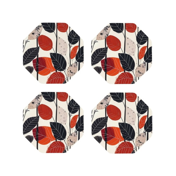 Kdxio Modern Abstract Leaf Pattern Funny Coasters,4 Pcs Leather Coasters,Housewarming Gifts,Protect Furniture from Water Marks Scratch and Damage