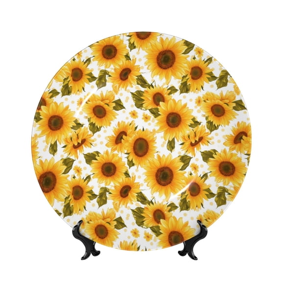 Kdxio Modern Elegant Sunflower Bone China Decorative Plate Ceramic Decorative Plate for Home Office Wall Stand Decorative Plates for Home Bedroom-8in