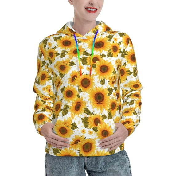 Kdxio Modern Elegant Sunflower Print Womens Oversized Hoodies Sweatshirts Hooded Pullover Tops Sweaters Casual-XX-Large
