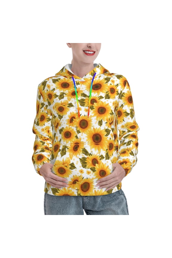 Modern Elegant Sunflower Print Womens Oversized Hoodies Sweatshirts Hooded Pullover Tops Sweaters Casual-XX-Large