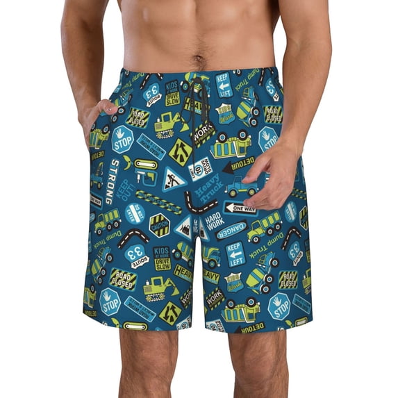 Kdxio Modern Excavator Pattern Mens Casual Shorts - Drawstring Summer Beach Sports Shorts for Men