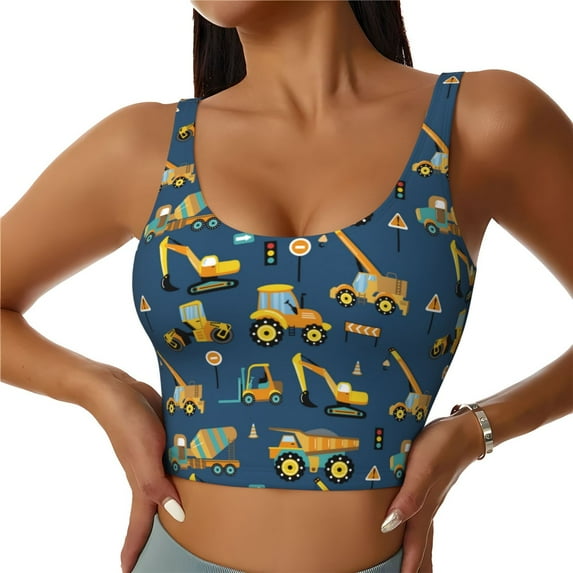 Kdxio Modern Excavator Print Workout Crop Tank Top for Women Racerback Yoga Tank Tops Athletic Sports Shirts Exercise Undershirts