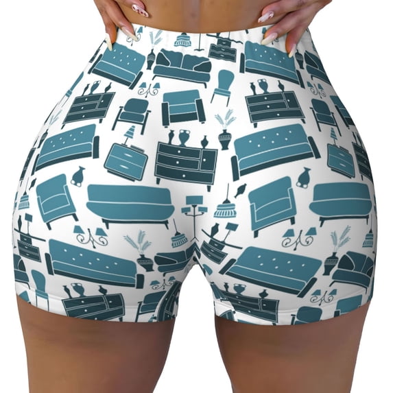 Kdxio Modern Furniture Print Workout Shorts for Women Seamless Soft Smooth Gym Yoga Scrunch Active Shorts