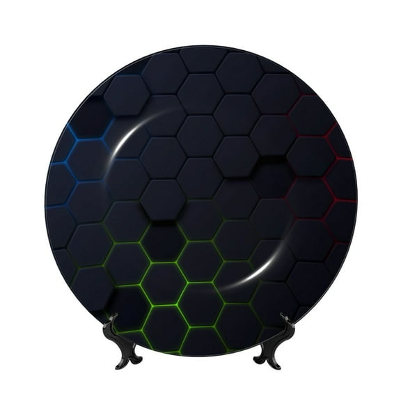 Kdxio Modern Hexagonal Neon Grid Bone China Decorative Plate Ceramic Decorative Plate for Home Office Wall Stand Decorative Plates for Home Bedroom-6in