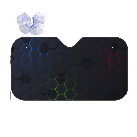 Kdxio Modern Hexagonal Neon Grid Print Front Windshield Sun Shade,Folding Auto Sunshade for Car Truck SUV-Small