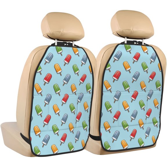 Kdxio Modern Ice Cream Print 2 Pack Car Kick Mat Seat Cover Back Protector Mat with Pockets for Organizer Backseat Protector and Storage Anti Kick Pad for Vehicles