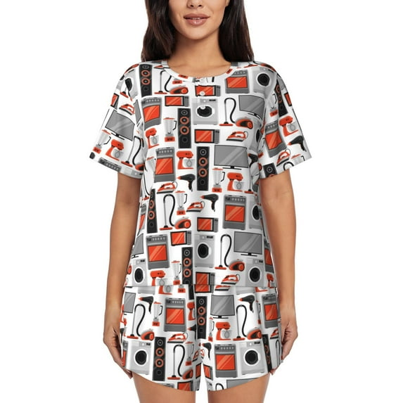 Kdxio Modern Life Print Pajamas Sets for Women Short-Sleeved Pjs with Lounge Shorts Two Piece Sleepwear S-4XL