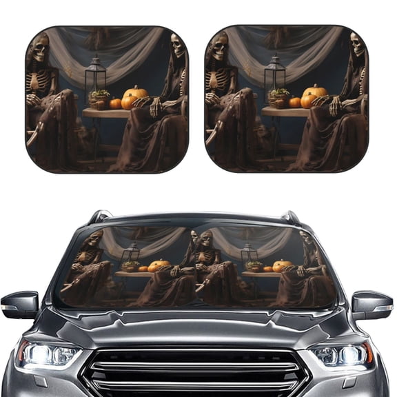Kdxio Modern Skull Sisters Print 2-Piece Sun Shade Front Windshield - Foldable Car Front Window Sunshades for Most Sedans SUV Truck