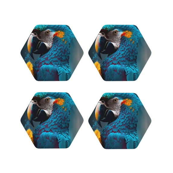 Kdxio Modern Style Blue Parrot Funny Coasters,4 Pcs Leather Coasters,Housewarming Gifts,Protect Furniture from Water Marks Scratch and Damage