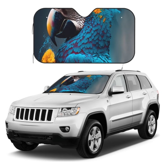 Kdxio Modern Style Blue Parrot Print Windshield Sun Shade, Foldable Sun Blocker for Car,Truck,SUV Automotive Interior Sun Protection,Reflective Shade for Front Windshield(Small)