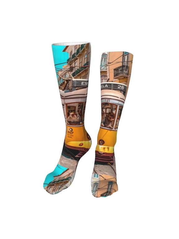 Modern Urban Monkey Funny Silky Novelty Funky Long Knee High Socks Soft 3D Print Cosplay Crazy Stockings for Men Women