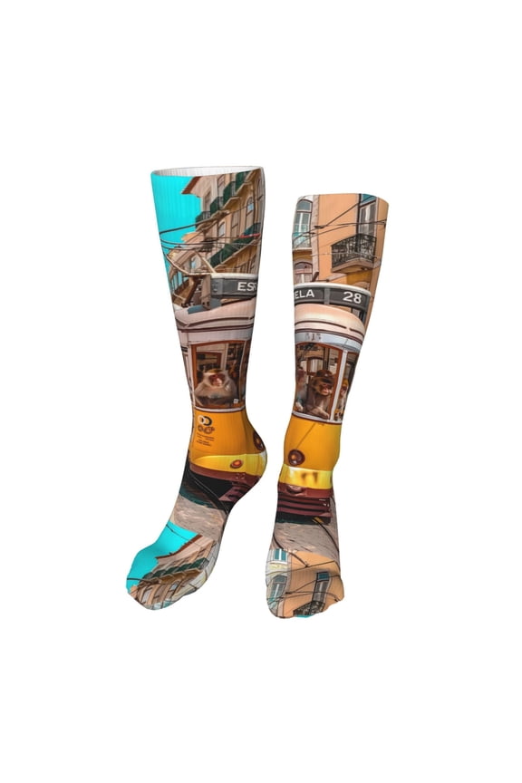 Modern Urban Monkey Funny Silky Novelty Funky Long Knee High Socks Soft 3D Print Cosplay Crazy Stockings for Men Women