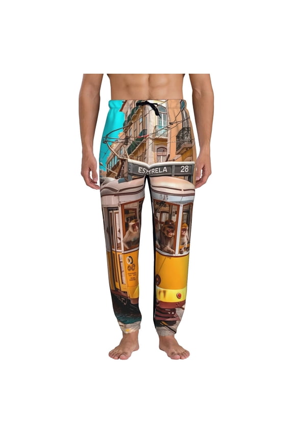 Modern Urban Monkey Pattern Joggers,Sweatpants for Men with Pockets-Small