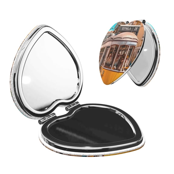 Kdxio Modern Urban Monkey Pocket Mirror, 1X/2X Travel Makeup Mirror 2-Sided Folding Small Mirror Portable Double-Sided Magnifying Cosmetic Mirror for Gift-Heart Shape
