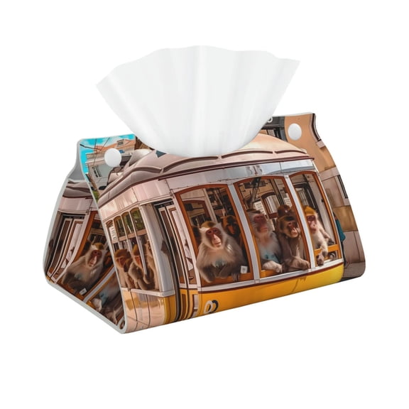 Kdxio Modern Urban Monkey Print Tissue Box Cover,Modern PU Leather Rectangular Tissue Box Holder for Bathroom Living Room Bedroom Office Desk Car Home