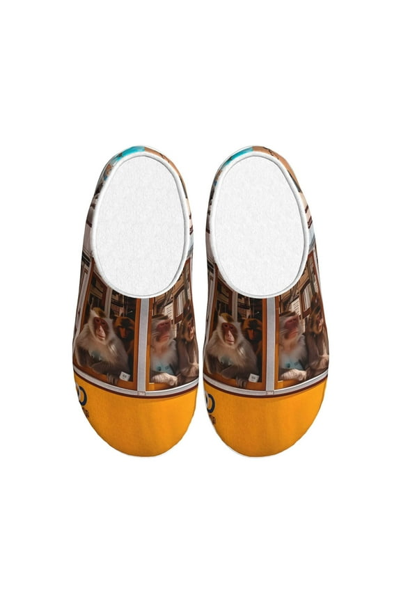 Modern Urban Monkey Women's Men's Slippers Plush Slip-On House Slipper for Winter Indoor Soft Cushion Non-slip Fluffy Slides Slippers-46/47