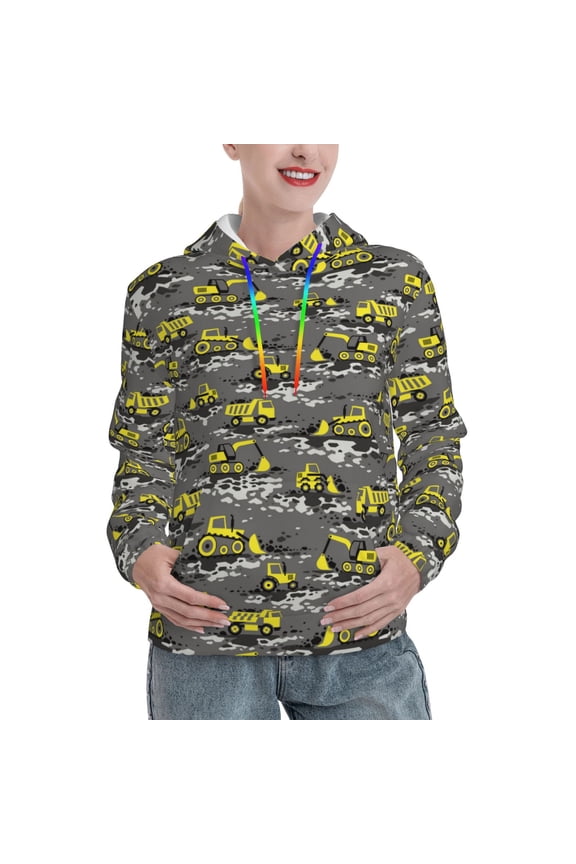 Modern Yellow Excavator Print Womens Oversized Hoodies Sweatshirts Hooded Pullover Tops Sweaters Casual-Medium