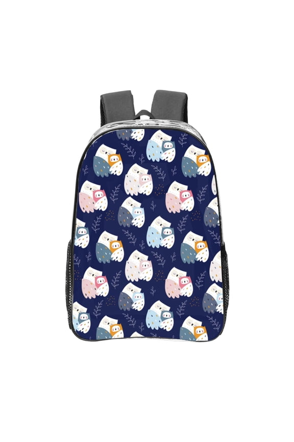 Mom And Baby Owls Clear Backpack, Transparent Bookbag for School for Women Men, Capacity Clear Bag for College, Travel