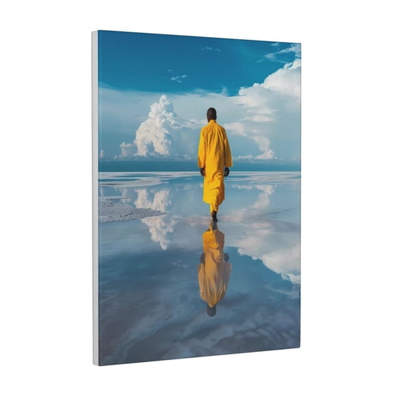 Kdxio Monk Walking On Water Pattern Canvas Wall Art 12x16 Inches - Waterproof HD Print Solid Wood Frame for Living Room & Bathroom,Vertical