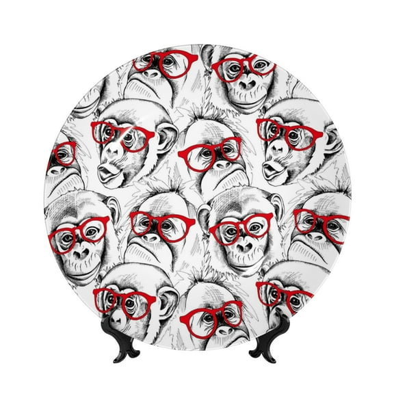 Kdxio Monkey Bone China Decorative Plate Ceramic Decorative Plate for Home Office Wall Stand Decorative Plates for Home Bedroom-8in