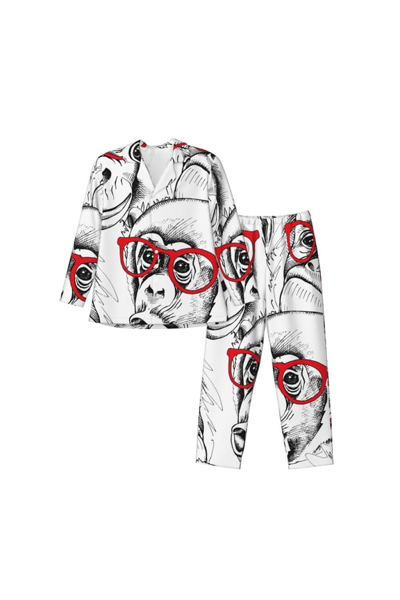 Monkey Men’s Pajama Set Pajamas For Men 2 Piece PJ Set with Men Pajama Pants and Long Sleeve T-Shirt Lounge Set-