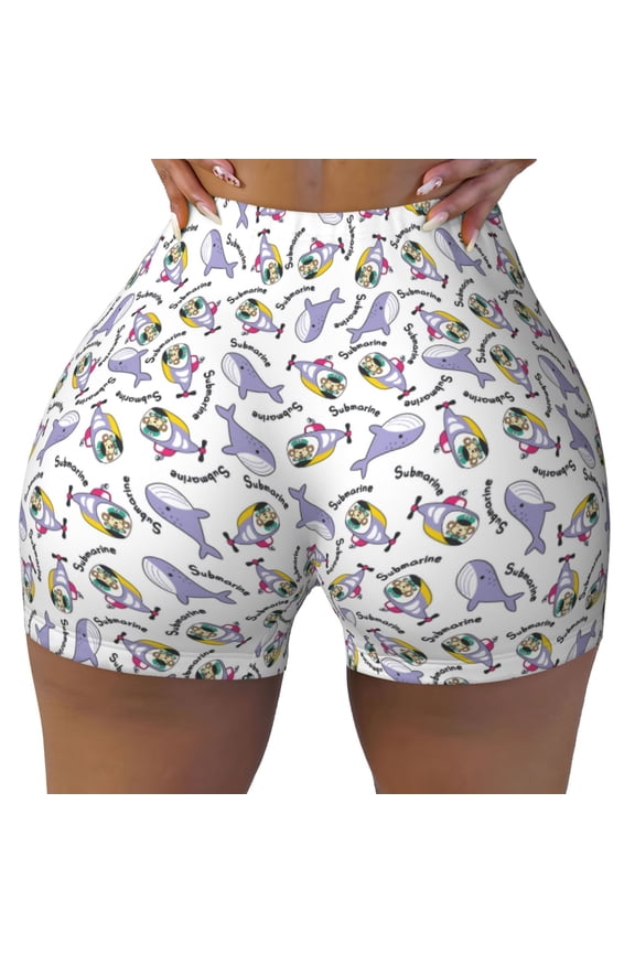 Monkey Submarine Captain Print Workout Shorts for Women Seamless Soft Smooth Gym Yoga Scrunch Active Shorts